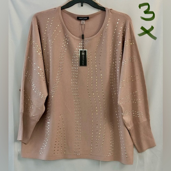 Cable & Gauge Sweaters - Cable & Gauge Pink Sweater with Gold Accents